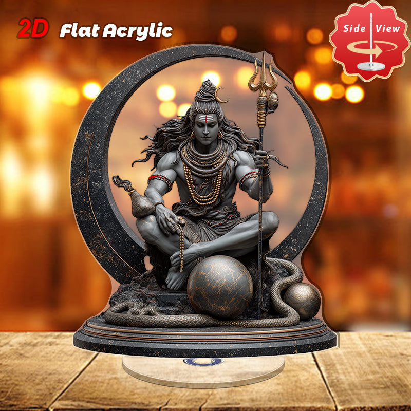 1pc 2D Flat Acrylic Shiva Meditation Altar Rotating Hindu God Statue with Lotus Base Om Symbol Spiritual Decor for Home Office Yoga Studio