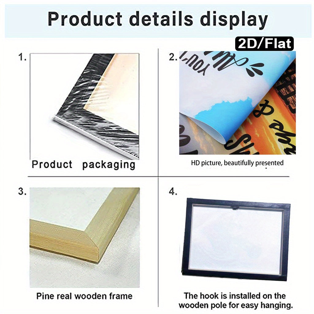 2D Flat Mysterious Totem Pole Forest Canvas Wall Art | Enchanted Woodland Painting with Neon “Harmonize with Nature” Quote | Wooden Framed Modern Nature Decor