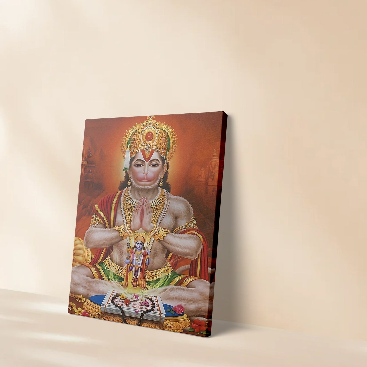1pc Framed 2D Flat Canvas Artwork Lord Hanuman and Lord Rama Spiritual Wall Art for Living Room Bedroom Office Meditation Room Temple Yoga Studio