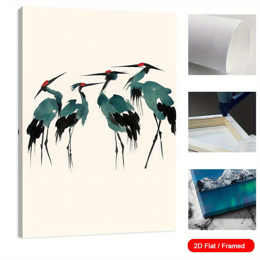 2D Flat 1pc Framed Japanese Zen Crane Wall Art Vertical Modern Minimalist Crane Ink on Canvas Living Room Bedroom Home Office Zen Spirit Japanese Decor with Frame Spring Summer Neutral Palette