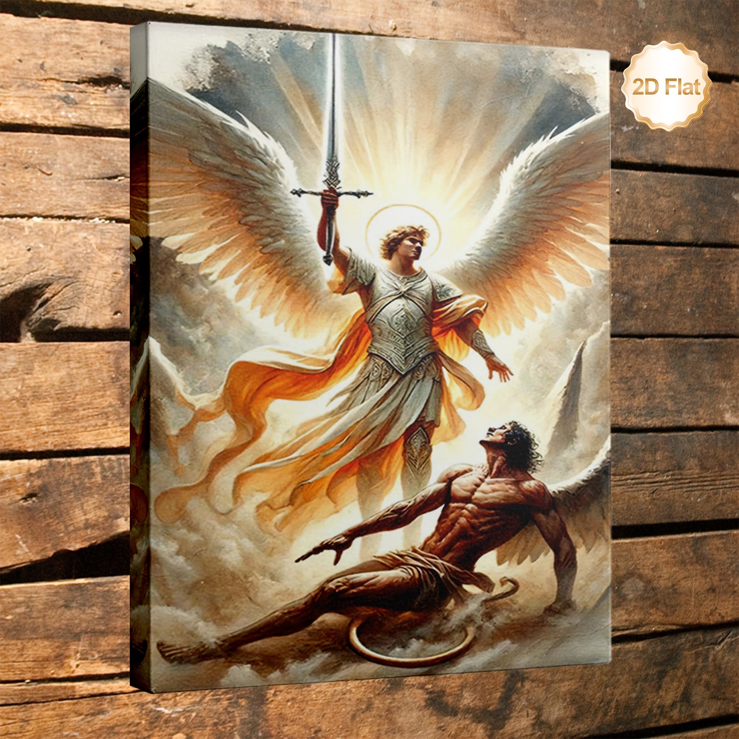 1pc Framed Angel Michael with Sword and Wings Canvas Painting | Religious Biblical Wall Art | Iconic Archangel Artwork for Living Room, Bedroom, or Office | 2D Flat