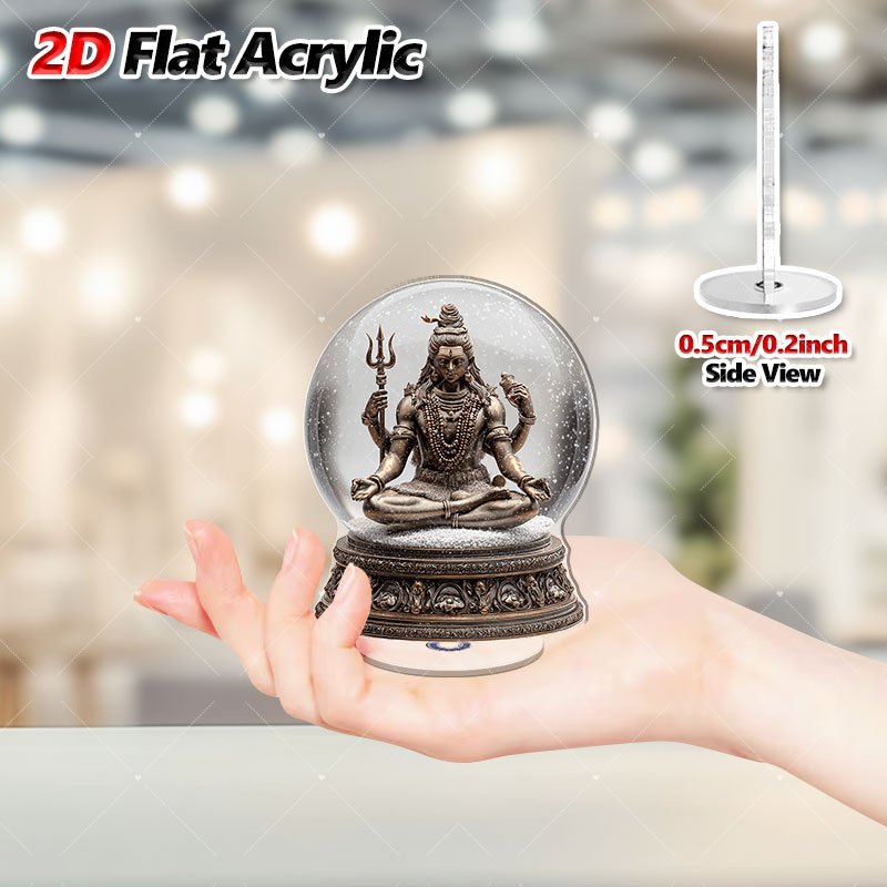 2D Flat, 1pc Rotating Acrylic Desktop Meditation Altar with Lord Shiva Statue - Hindu Spiritual Decor for Home & Office, Rotating Shiva Lingam Temple Ornament, English Language Signage,, 2D Flat