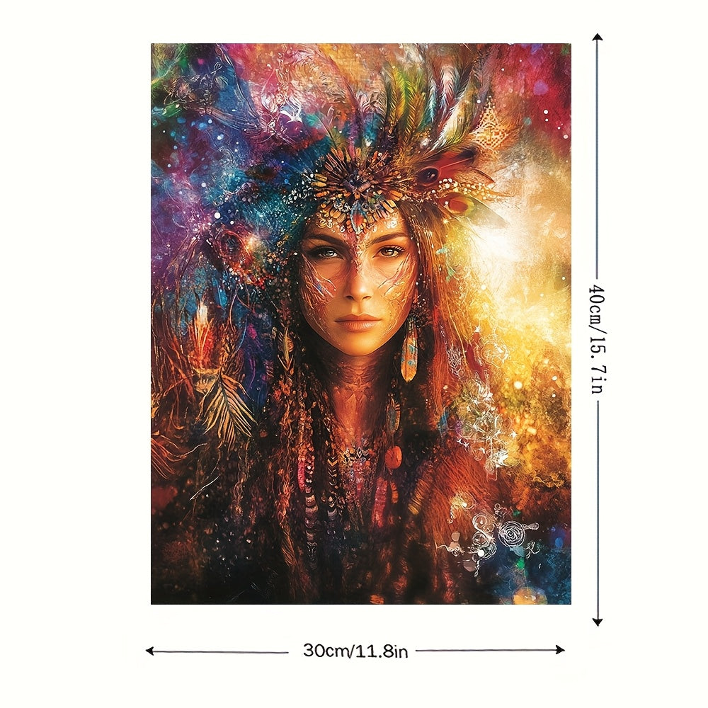 2D Flat 1pc Bohemian Shamanic Woman Canvas Wall Art | 11.8x15.7 Inch Wooden Frame | Framed Canvas for Bedroom, Kitchen, Office, Bar, or Farmhouse Living Room