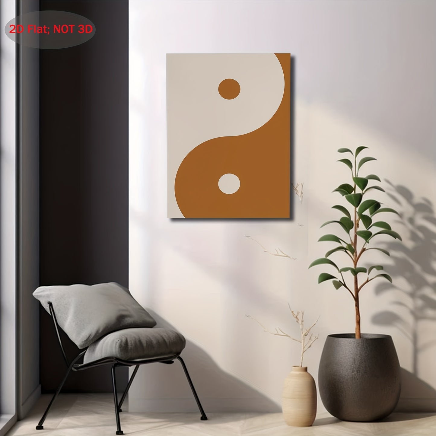 2D Flat 1pc Yin Yang Symbol Wall Art with Wood Frame Burnt Orange and Beige Boho Zen Meditation Decor Traditional Chinese Painting for Office Spa Harmony Balance Print 11.8x15.7 Inch Ready-to-Hang Framed Poster