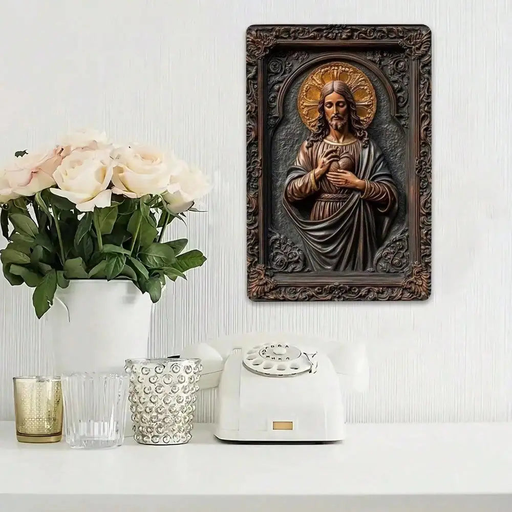 Sacred Heart Jesus Metal Wall Art Religious Home Decor Catholic Christian Relief Sculpture Spiritual Gift