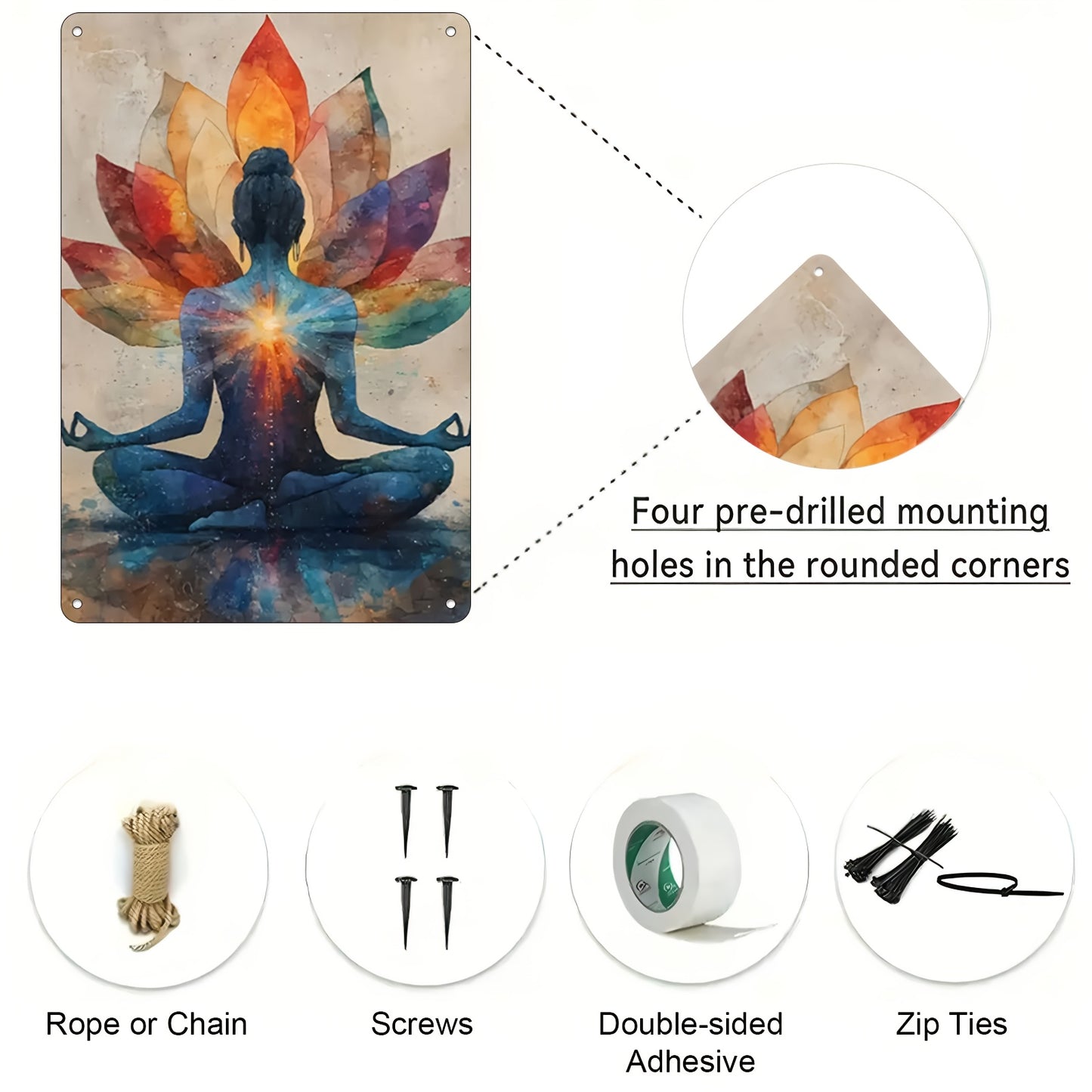 2D Flat 1pc Classic Lotus Meditation Art Theme Iron Sign Wall Art Suitable for Living Room Bedroom Office Bathroom Decor Spiritual Gift for Yoga Meditation Spaces 12x8inches 30x20cm