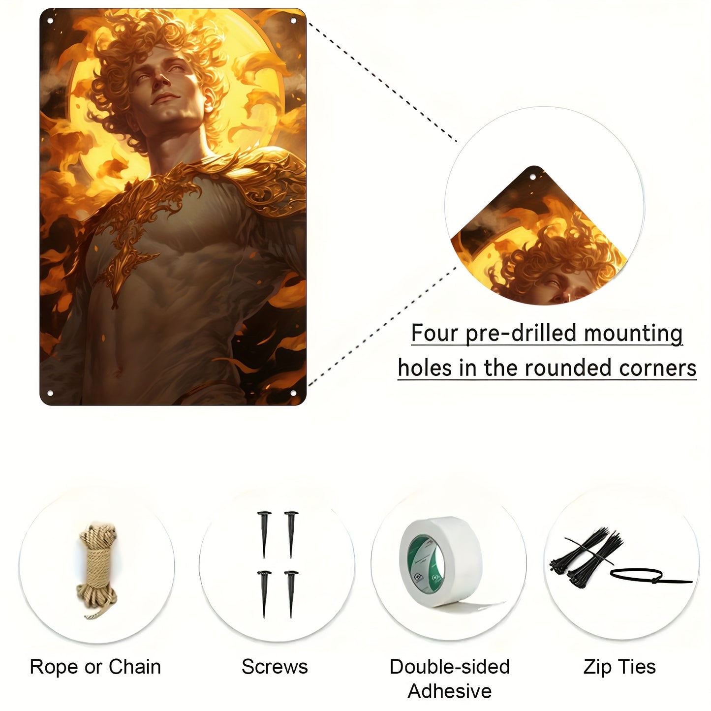 2D Flat 1pc Apollo Sun God Metal Wall Art | 12x8 Inch Iron with Golden Wings | Mythology-Themed Sun Decor for Home, Office, or Astronomy Enthusiasts