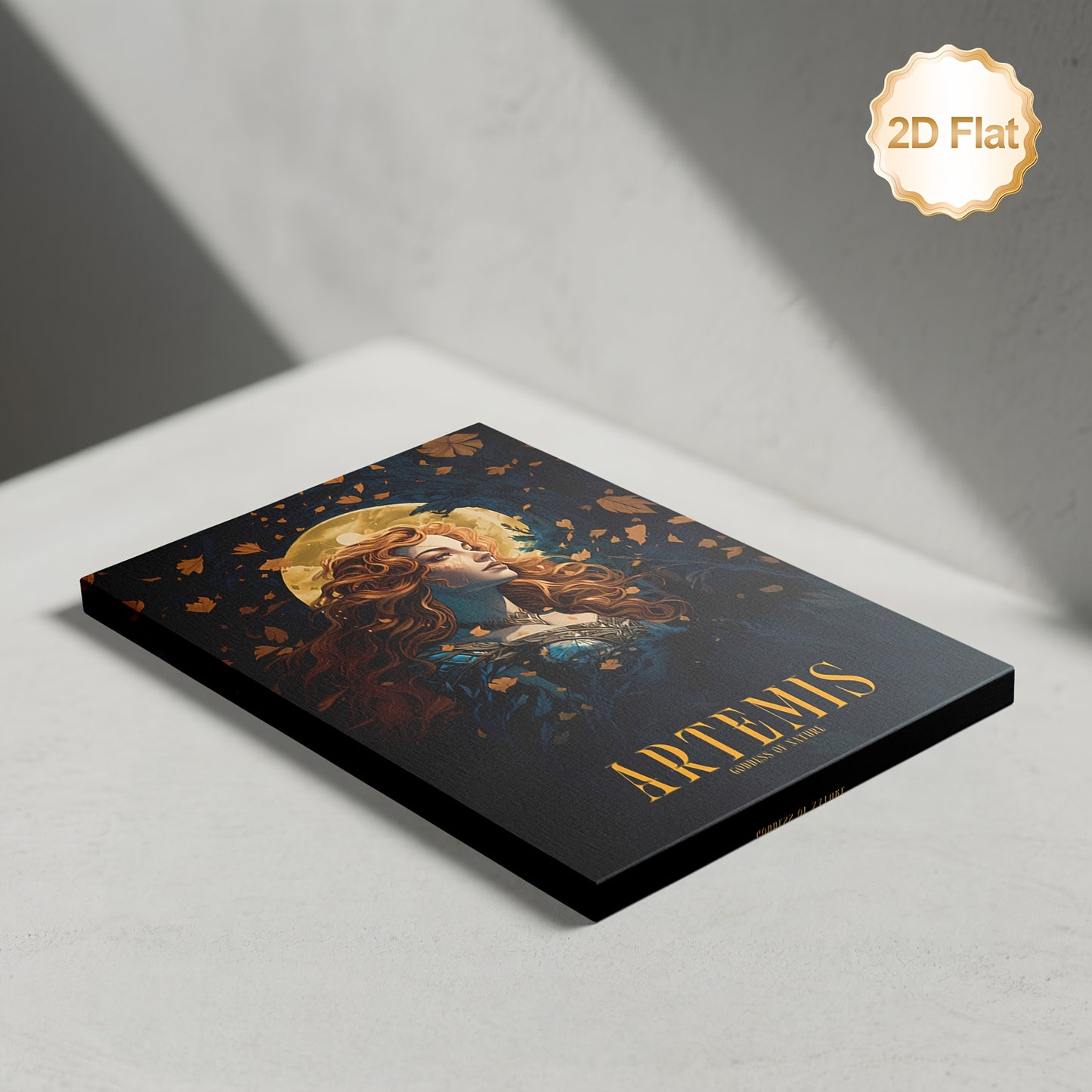 1pc Framed Artemis Greek Goddess Canvas | Black Frame Mythology Wall Art with Gold Lettering | Dark Blue Celestial Decor for Living Room Bedroom Office | Ready to Hang Square Print