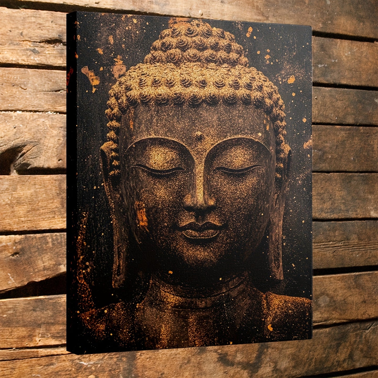 1pc Framed 2D Flat Canvas Painting of Golden Shakyamuni Buddha Face Serene Black Zen Wall Art for Yoga Studio Meditation Room Living Room and Office
