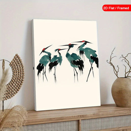 2D Flat 1pc Framed Japanese Zen Crane Wall Art Vertical Modern Minimalist Crane Ink on Canvas Living Room Bedroom Home Office Zen Spirit Japanese Decor with Frame Spring Summer Neutral Palette