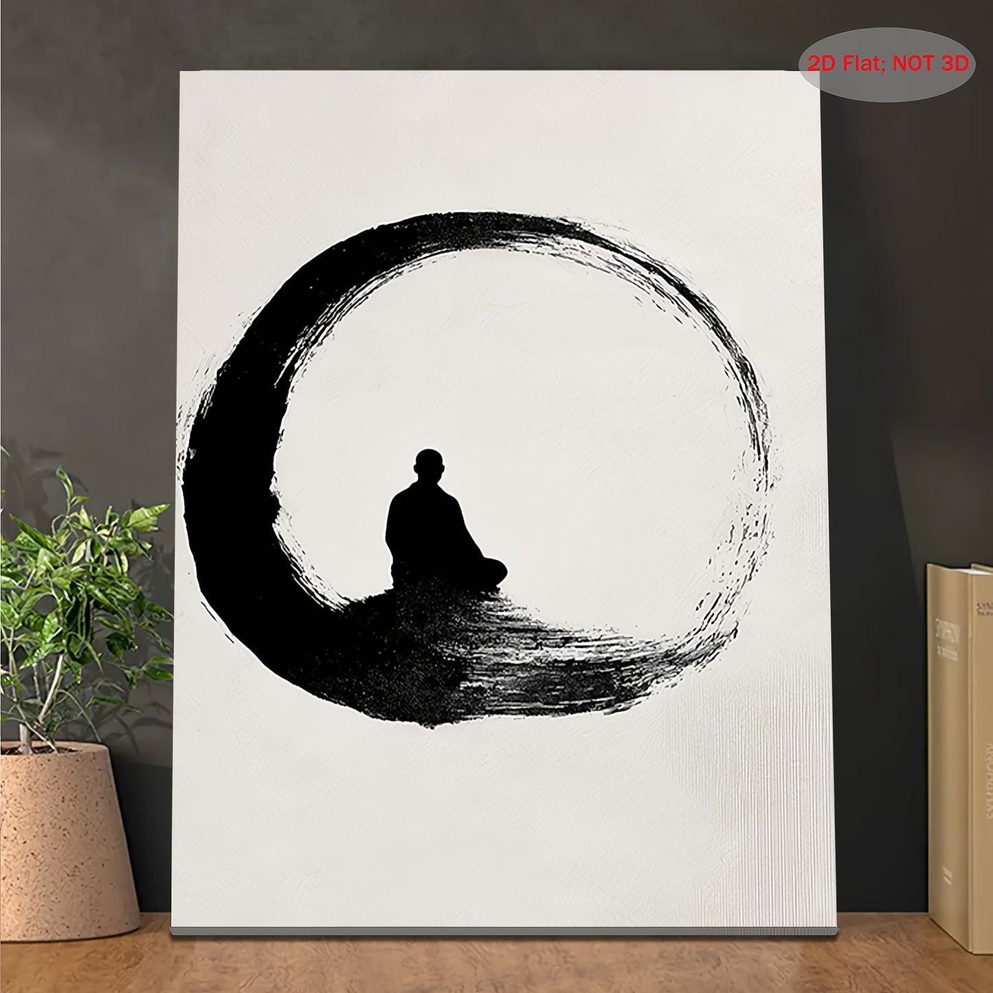 2D Flat 1pc Wooden Frame Canvas Painting Zen Enso Circle Wall Art Minimalist Meditating Monk Print Black White Japanese Style Spiritual Vertical Wall Decor Holiday Gift Beautiful Family Gift Suitable for Bedroom Living Room