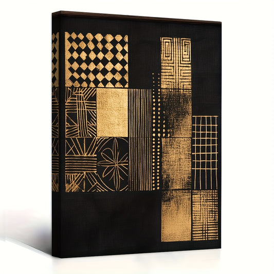 Modern African Adinkra Symbols Framed Canvas Wall Art | 11.8x15.7 Inch Geometric Cultural Decor | 2D Flat Canvas for Living Room Bedroom or Office