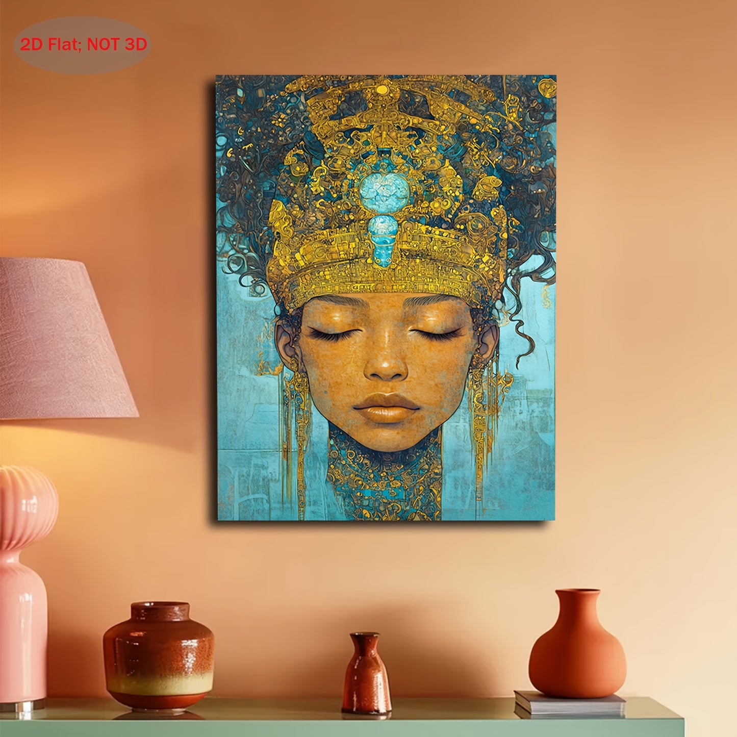 1pc 2D Wooden Frame Canvas Artwork | Oshun African Goddess of Love, Beauty, and Fertility | Yoruba Mythology Wall Art for Living Room Bedroom or Office