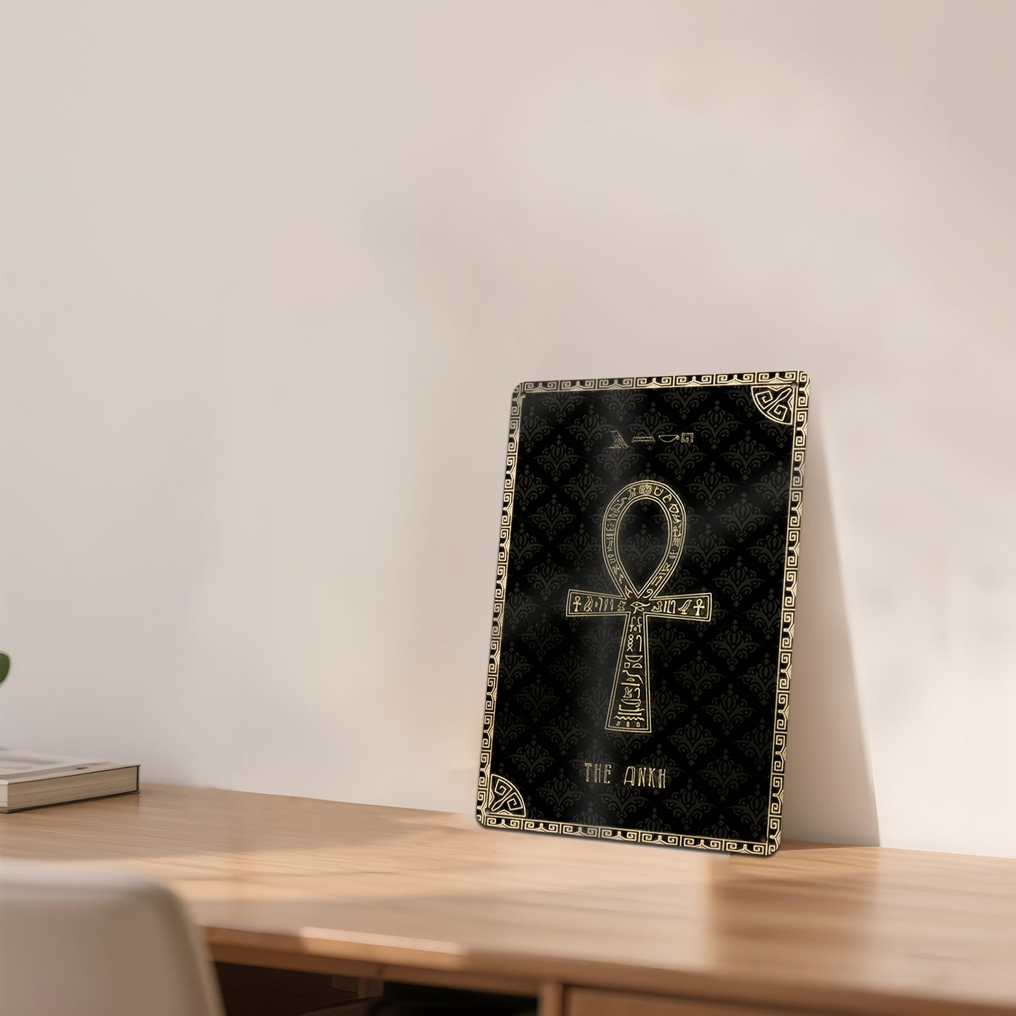 1pc Egyptian Ankh Cross Metal Wall Art | Golden and Black Ancient Egyptian Symbol with Hieroglyphic Border | 12x8 Inch Cultural Decor for Home Office Living Room Bedroom