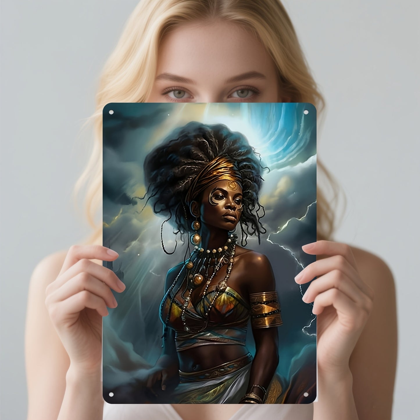 2D Flat Metal Wall Art | Oya Wind God Orisha Mythology Sign | 12x8 Inch Spiritual Decor for Living Room Bedroom