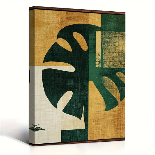 Vintage Minimalist Framed Canvas Wall Art | 11.8x15.7 Inch Abstract Tribal Portrait with Adinkra Symbols | Green and Beige Textured Design for Living Room Bedroom or Office