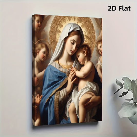 1pc 2D Flat Virgin Mary Canvas Wall Art | Framed or Frameless | Religious Artwork for Easter and Other Sacred Celebrations | Devotional Christian Home Décor | 2D Flat