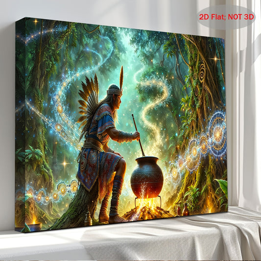 2D Flat 1pc Shaman Brew Canvas Art | Wooden Frame | Spiritual Visionary & Shamanic Fantasy Wall Decor | 11.8x15.7 Inch for Bedroom, Living Room, Bathroom, Kitchen