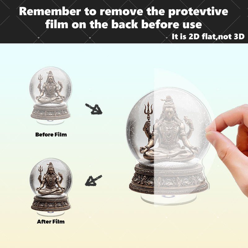 2D Flat, 1pc Rotating Acrylic Desktop Meditation Altar with Lord Shiva Statue - Hindu Spiritual Decor for Home & Office, Rotating Shiva Lingam Temple Ornament, English Language Signage,, 2D Flat