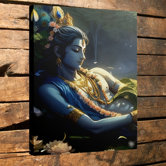 1pc Framed 2D Flat Canvas Painting Lord Krishna Portrait Perfect for Living Room Bedroom Meditation Room Yoga Studio Office and Spiritual Sanctuary Decoration, 2D Flat