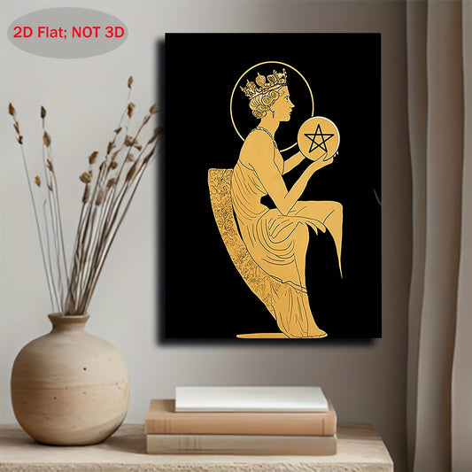 2D Flat 1pc Queen of Pentacles Tarot Card Canvas Painting | Green Menagerie Tarot | Boho Wall Art for Bedroom Living Room or Bathroom