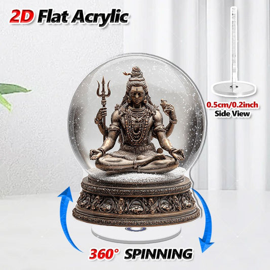 2D Flat, 1pc Rotating Acrylic Desktop Meditation Altar with Lord Shiva Statue - Hindu Spiritual Decor for Home & Office, Rotating Shiva Lingam Temple Ornament, English Language Signage,, 2D Flat