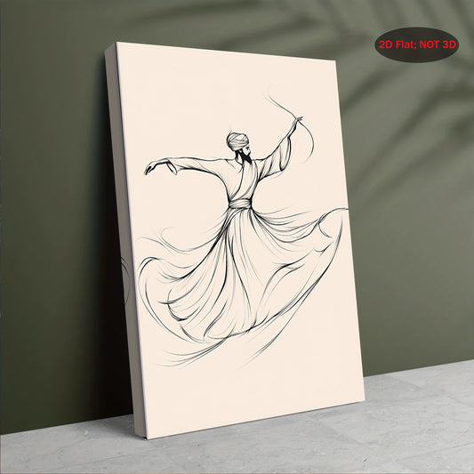 2D Flat 1pc Sufi Dance Mevlana Rumi Wall Art Whirling Dervish Print in Wooden Frame 11.8x15.7 Inch Islamic Spiritual Painting Ready-to-Hang Canvas Artwork