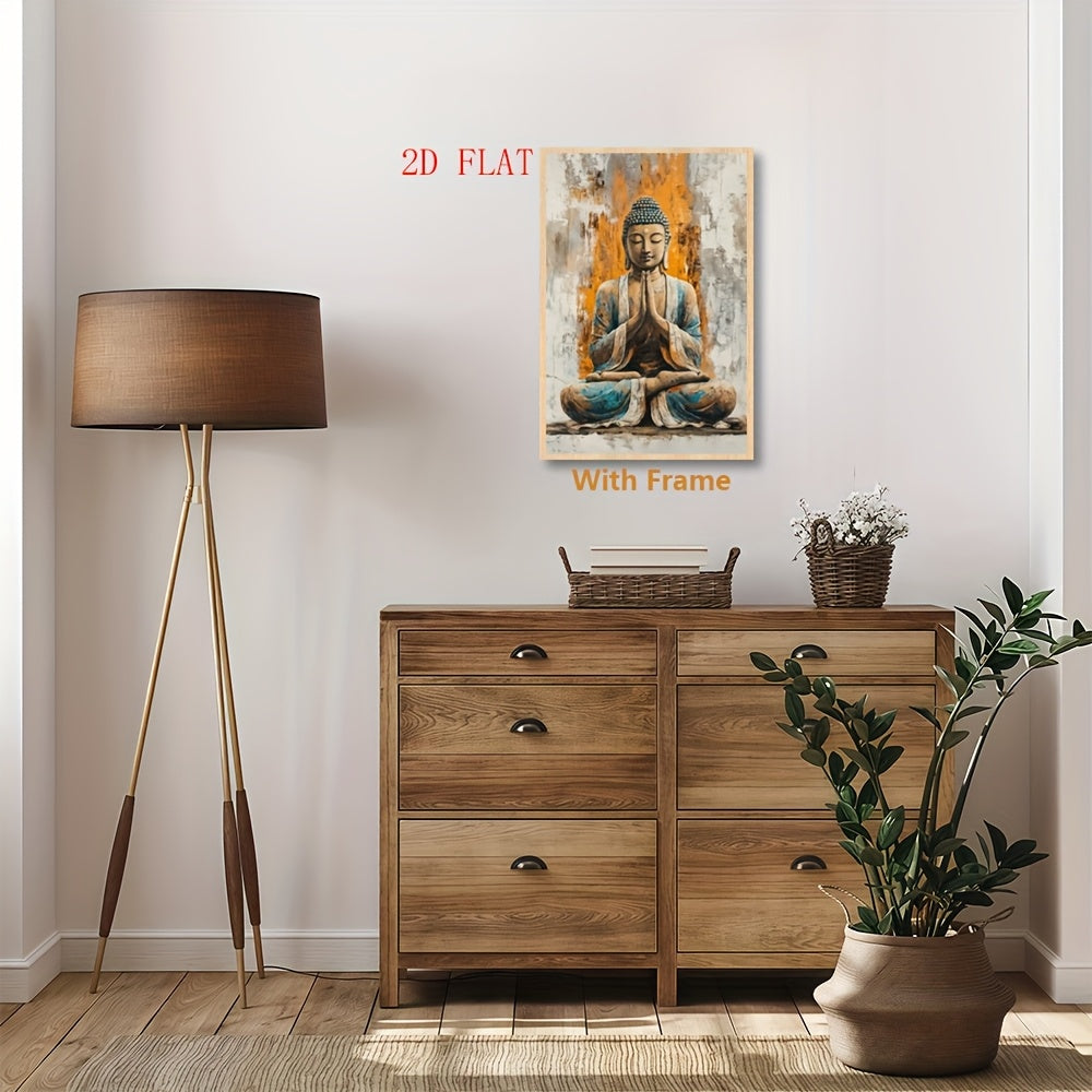 2D Flat Art Deco Style Framed Canvas Print | Buddha Meditation Wall Art | 2D Flat Design with Polyvinyl Chloride Frame | Peaceful Wall Decor for Home Bedroom Living Room Office Cafe Bar Dormitory Bathroom Event Venue and Public Spaces