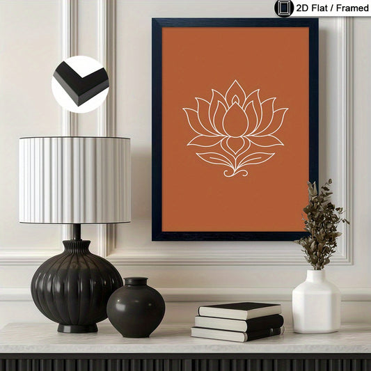 2D Flat 1pc Framed Spiritual Wall Art Zen Harmony Lotus Blooming Canvas Print Vintage-Inspired Vertical Wall Decor Vibrant Orange and White Frame Spiritual Decor for Living Room Bedroom Home Office Bathroom Dining