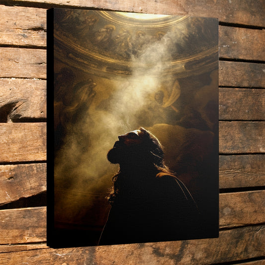 1pc Framed 2D Flat Canvas Painting Christ in Prayer Golden Halo Celestial Design Perfect for Living Room Bedroom Office or Meditation Room Religious Wall Art Detailed Artwork Christian Home Decor Viking Canvas Pine S