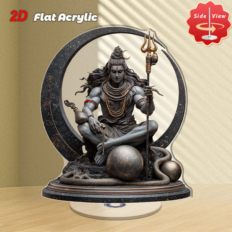 1pc 2D Flat Acrylic Shiva Meditation Altar Rotating Hindu God Statue with Lotus Base Om Symbol Spiritual Decor for Home Office Yoga Studio