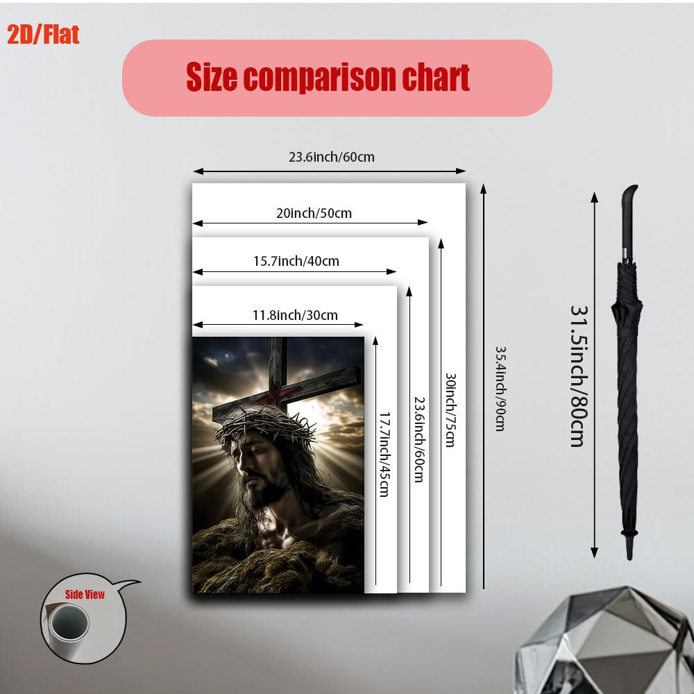 1pc 2D Flat Framed Jesus on Cross Wall Art | Dramatic Clouds and Sunburst Background | Inspirational Home Décor for Living Room, Office, or Cafe | Spiritual Gift for Birthdays, Holidays, or Special Occasions | 2D Flat