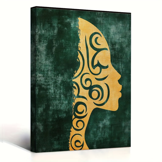 Vintage Ghanaian Adinkra Symbols Framed Canvas Print | Green and Gold Tribal Wall Art | African Cultural Decor for Living Room Bedroom or Office | 11.8x15.7 Inch