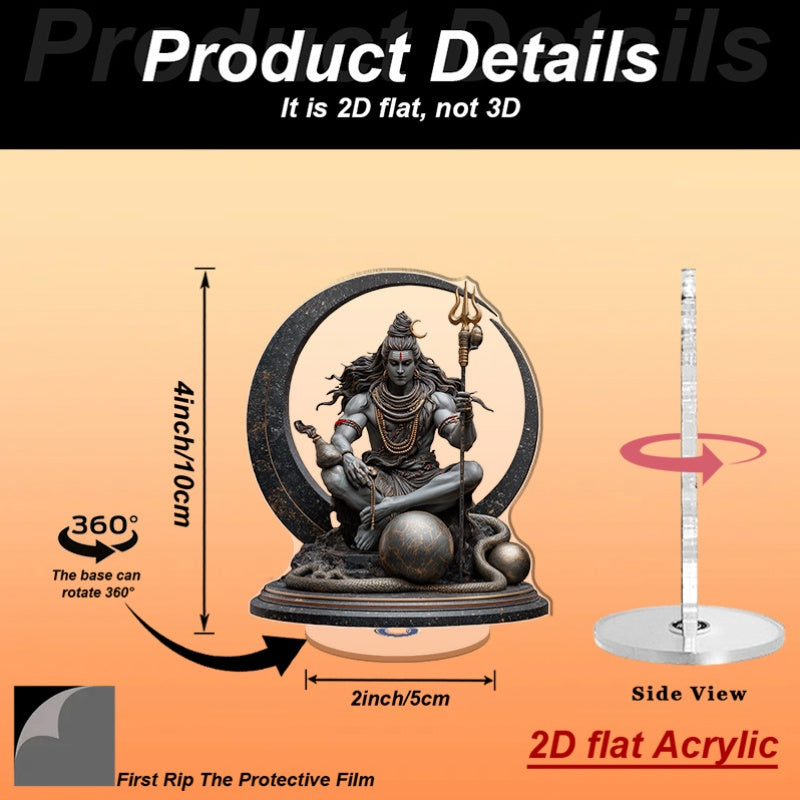 1pc 2D Flat Acrylic Shiva Meditation Altar Rotating Hindu God Statue with Lotus Base Om Symbol Spiritual Decor for Home Office Yoga Studio