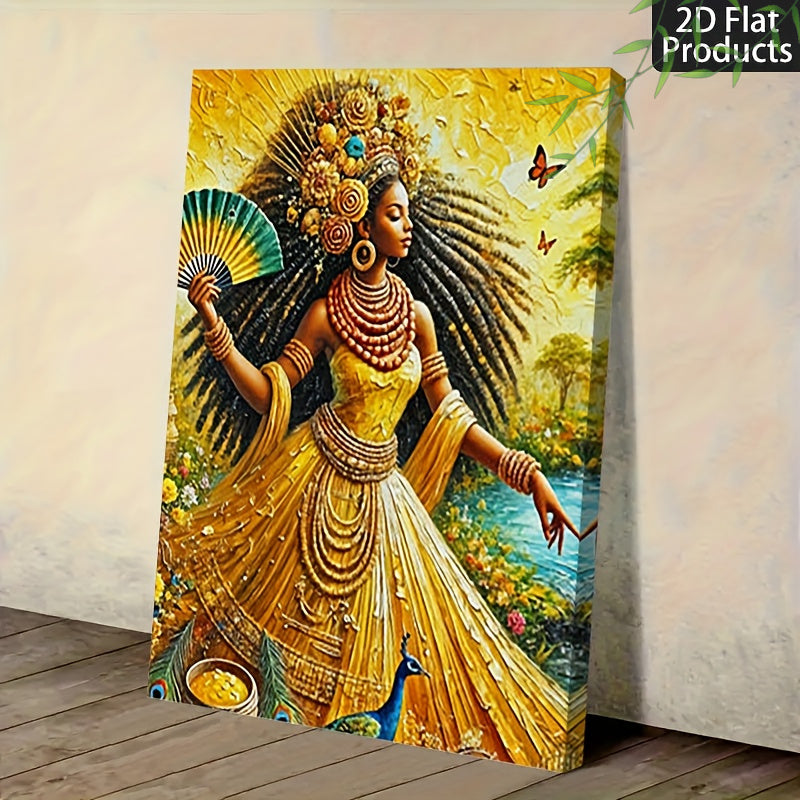 2D Flat 1pc Nigerian Yoruba Orixa Goddess Canvas Wall Art | Golden, Brown, Green, Blue, Red, Black, White Spiritual Painting | Wrapped Canvas Frameless for Living Room Bedroom or Office