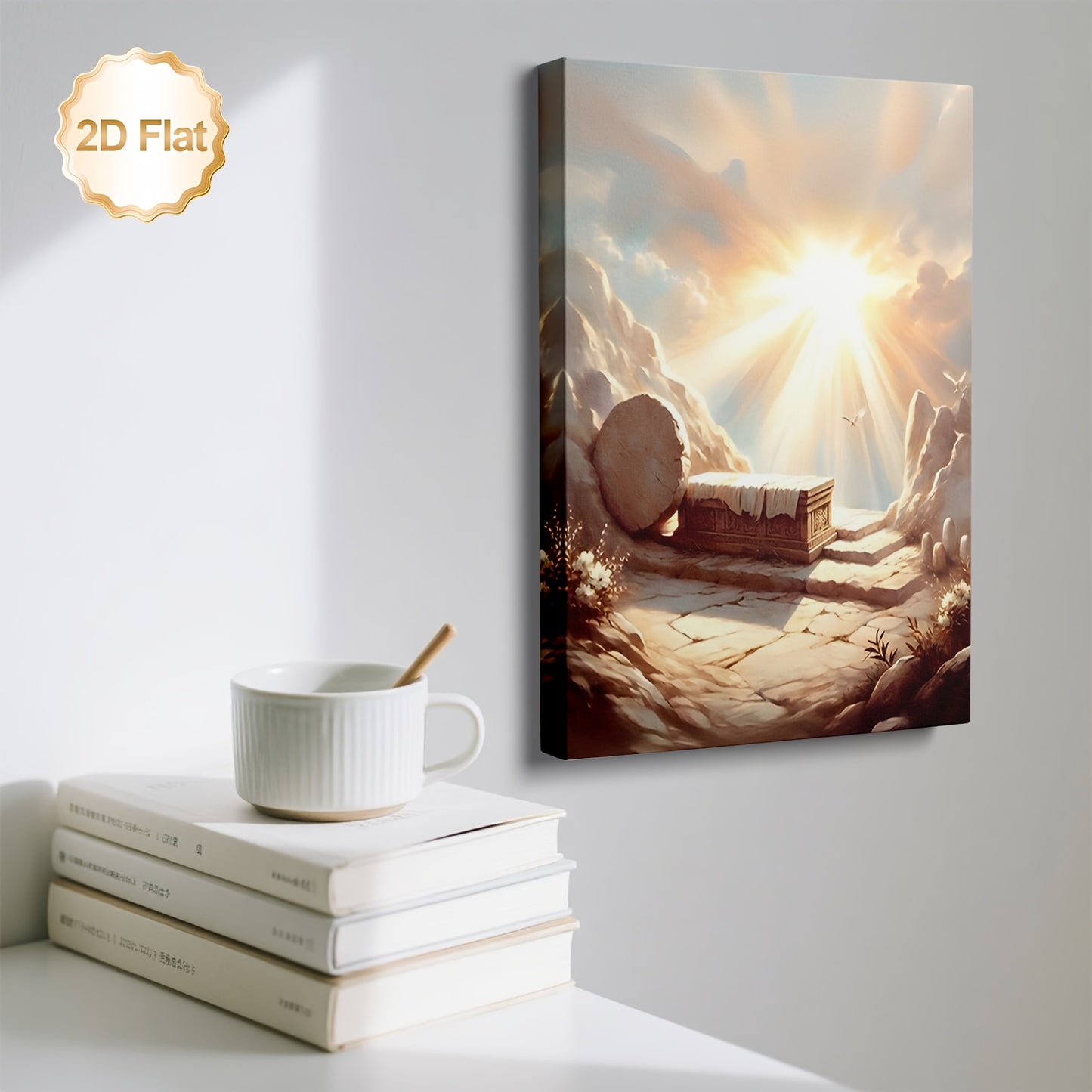 1pc 2D Flat Framed Resurrection of Christ Canvas Wall Art | Spiritual Christian Décor for Home Office or Cafe | 2D Flat
