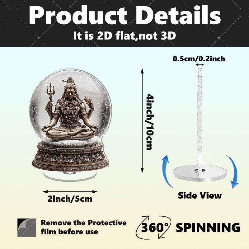 2D Flat, 1pc Rotating Acrylic Desktop Meditation Altar with Lord Shiva Statue - Hindu Spiritual Decor for Home & Office, Rotating Shiva Lingam Temple Ornament, English Language Signage,, 2D Flat