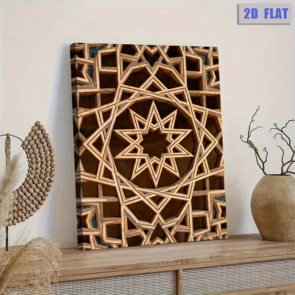 1pc 2D Flat High-Definition Canvas | Classic Islamic Geometric Style with Intricate Star and Polygon Patterns | Symbol of Infinity and Sacred Order for Home Décor | Ideal for Offices Living Rooms Bedrooms Kitchens Cafes or Bars