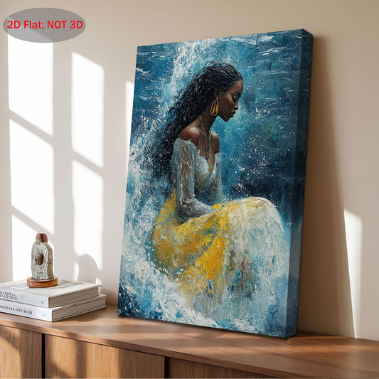1pc 2D Wooden Frame Canvas Artwork | Yemayá African Goddess of the Sea | Afro-Centric Wall Art for Bedroom Living Room Bathroom or Kitchen