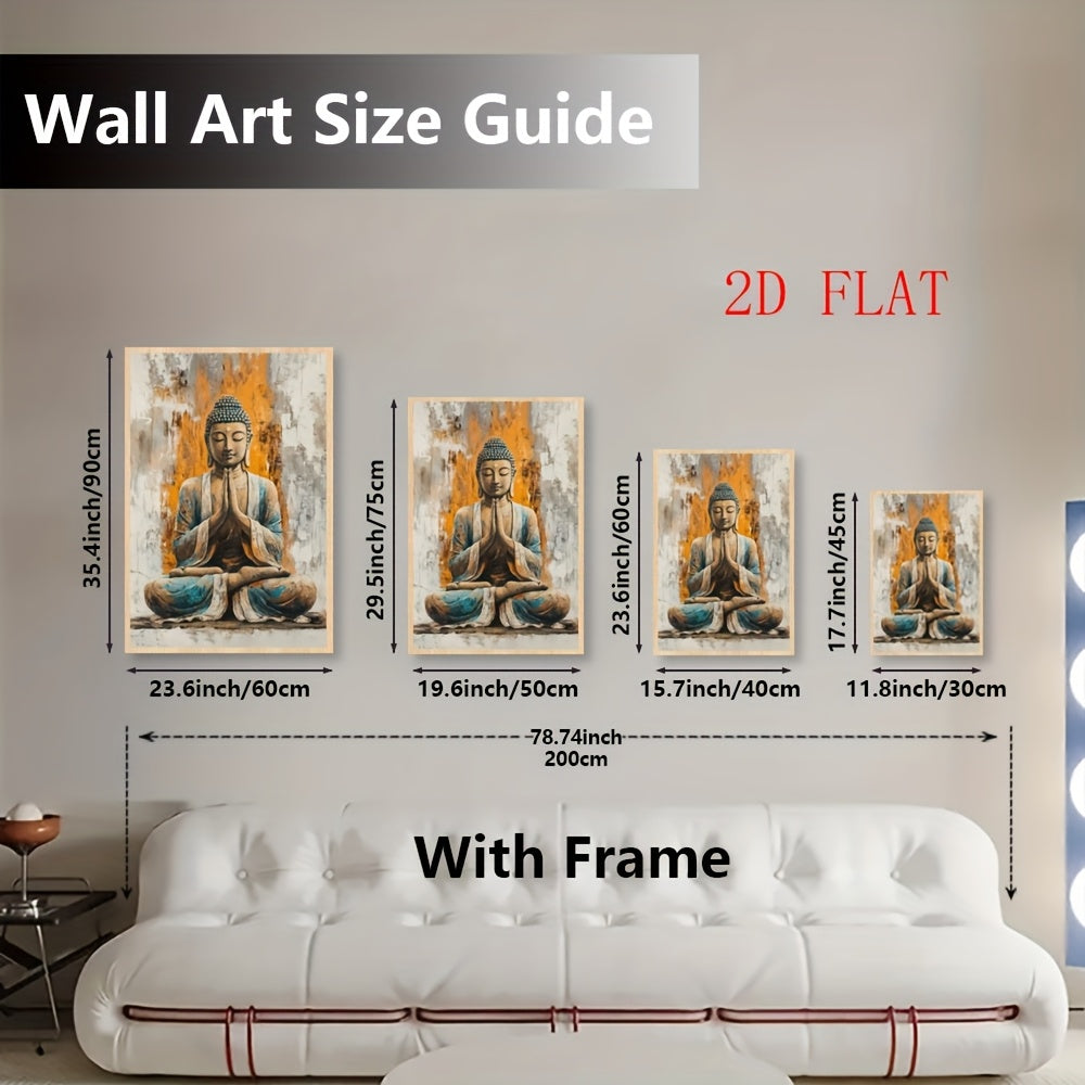 2D Flat 1pc Art Deco Style Framed Canvas Print | Buddha Meditation Wall Art | 2D Flat Design with Polyvinyl Chloride Frame | Wall Decor for Home Bedroom Living Room Office Cafe Bar Dormitory Bathroom and Event Spaces