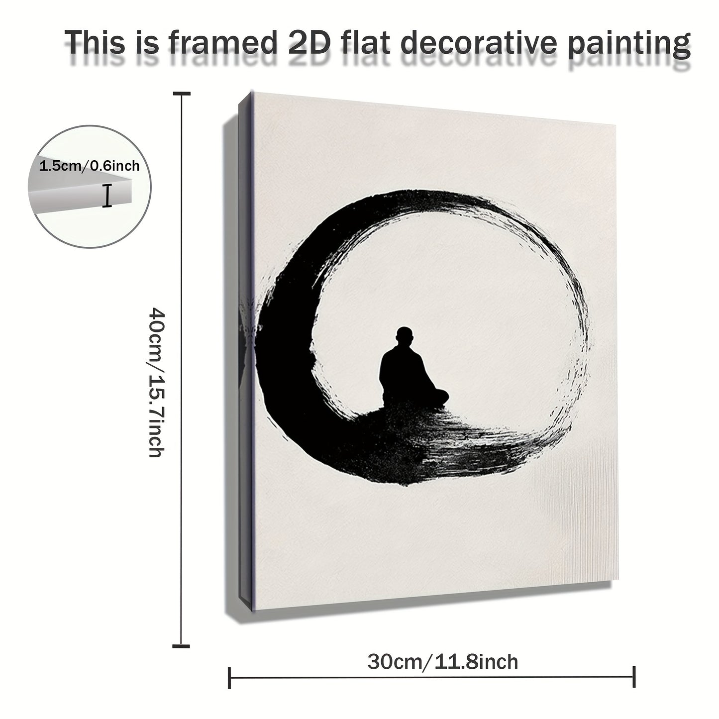 2D Flat 1pc Wooden Frame Canvas Painting Zen Enso Circle Wall Art Minimalist Meditating Monk Print Black White Japanese Style Spiritual Vertical Wall Decor Holiday Gift Beautiful Family Gift Suitable for Bedroom Living Room