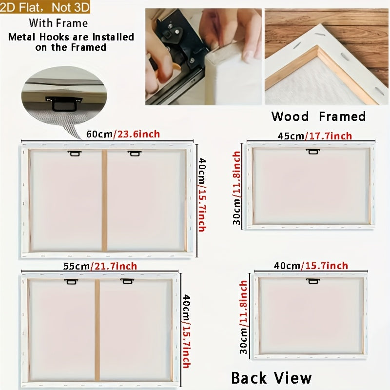 2D Flat Framed Radha and Krishna Sacred Love Canvas Art | Elegant Hindu Spiritual Wall Decor for Bedroom Living Room Office or Cafe