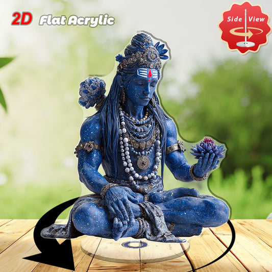 1pc 2D Flat Rotating Hindu Shiva Meditation Statue Acrylic Om Symbol Blue Shiva Lingam Spiritual Decor for Zen Space Yoga Temple Altar Desktop