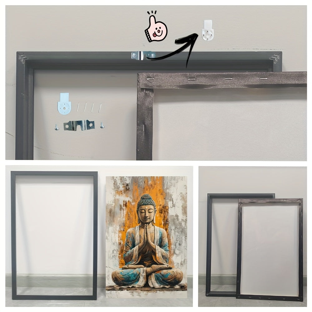 2D Flat 1pc Art Deco Style Framed Canvas Print | Buddha Meditation Wall Art | 2D Flat Design with Polyvinyl Chloride Frame | Wall Decor for Home Bedroom Living Room Office Cafe Bar Dormitory Bathroom and Event Spaces