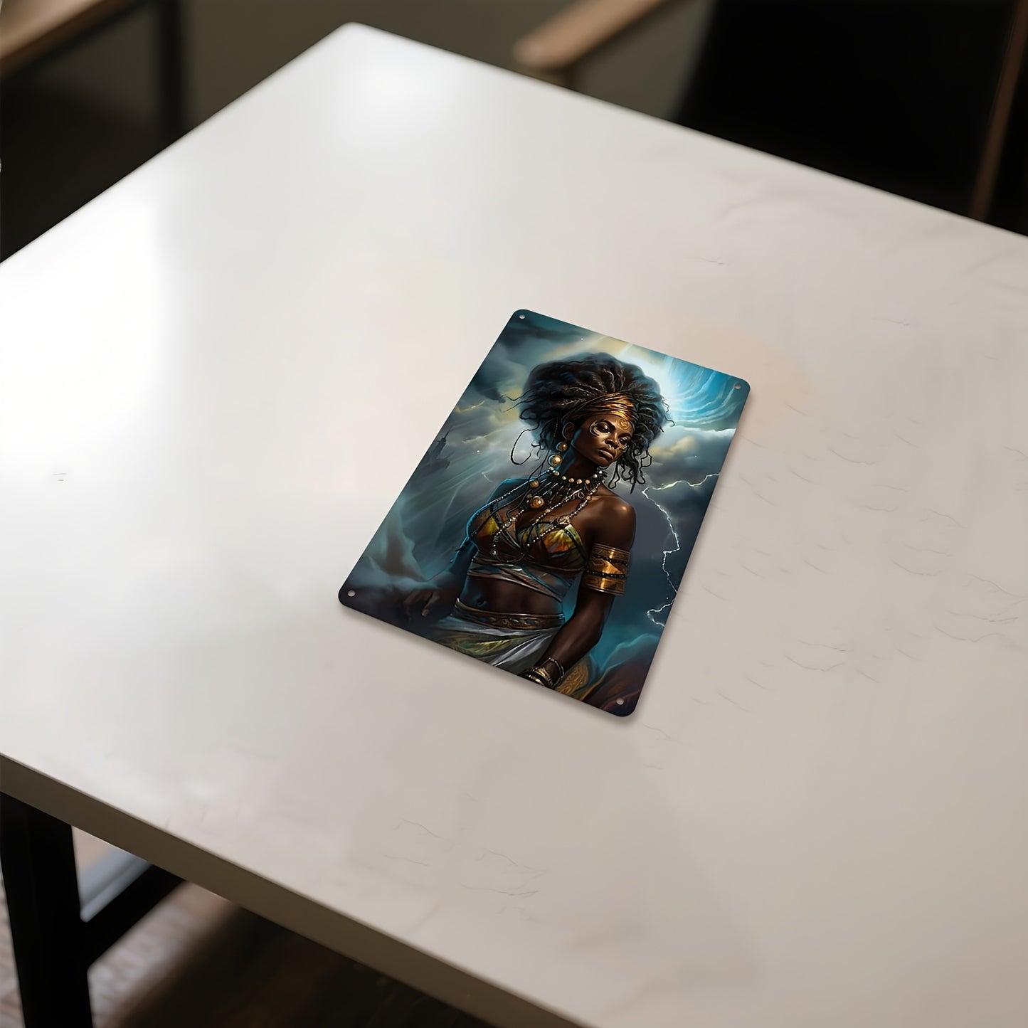 2D Flat Metal Wall Art | Oya Wind God Orisha Mythology Sign | 12x8 Inch Spiritual Decor for Living Room Bedroom