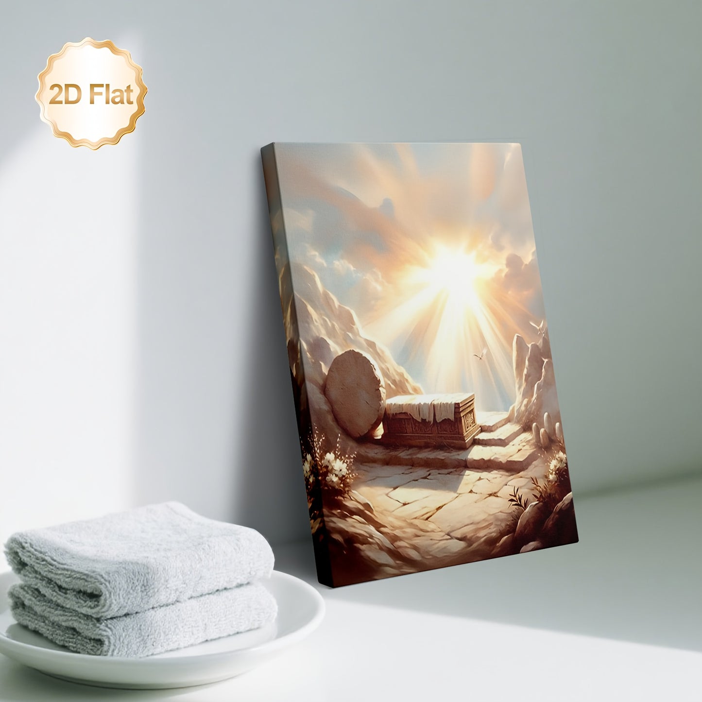 1pc 2D Flat Framed Resurrection of Christ Canvas Wall Art | Spiritual Christian Décor for Home Office or Cafe | 2D Flat