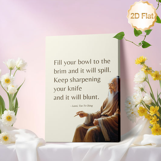 1pc Flat Framed 2D Laozi Quote Canvas Painting | Tao Te Ching Wisdom Art | Minimalist Zen Philosophy Wall Decor | Ready-to-Hang Framed Artwork