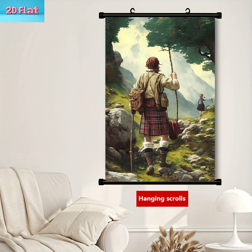 2D Flat 1pc Scottish Highlands Tartan and Celtic Knot Hanging Scroll Canvas Art | French Inspired Framed Wall Decor for Home Weddings and Festive Events