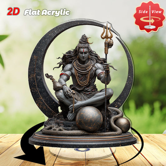 1pc 2D Flat Acrylic Shiva Meditation Altar Rotating Hindu God Statue with Lotus Base Om Symbol Spiritual Decor for Home Office Yoga Studio