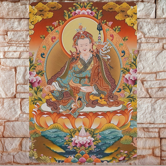 2D Flat 1pc Guru Padmasambhava Thangka Art Metal Wall Sign Vibrant Tibetan Deity Lotus Design 12x8 Inches Perfect for Living Room Bedroom Decor Religious Wall Art Decorative Detailed Craftsmanship